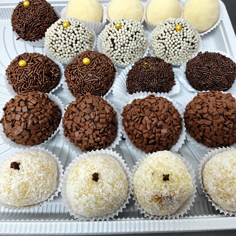 Bandeja de brigadeiros, beijinhos e docinhos de festa